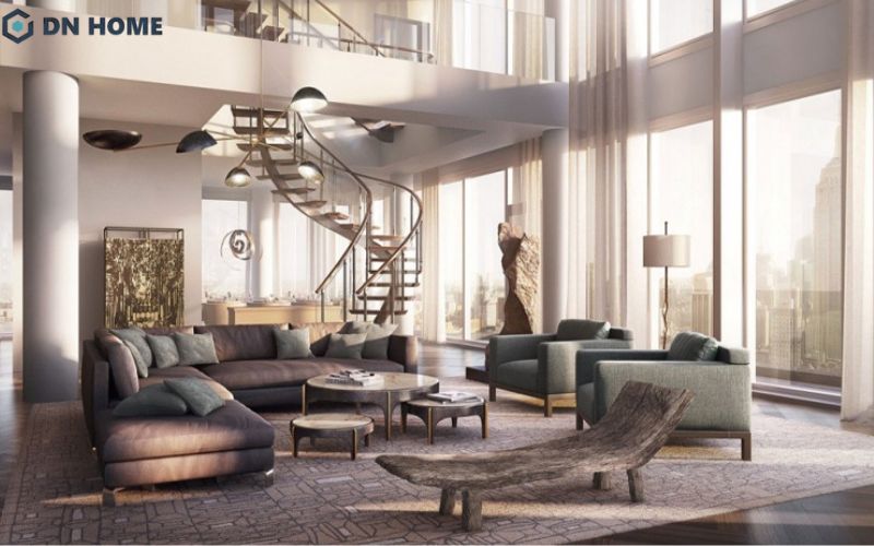 Phòng khách diện tích 46m2 là lựa chọn phù hợp với những căn hộ duplex