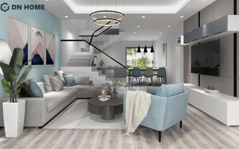 Phòng khách diện tích 19m2 phù hợp với cả nhà phố lẫn căn hộ chung cư