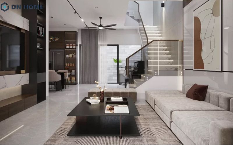 Vẫn ưu tiên nội thất đường nét tinh gọn khi thiết kế phòng khách diện tích 20m2