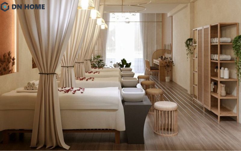 Chất liệu tự nhiên tạo cảm giác ấm cúng, gần gũi cho spa nhỏ tại nhà