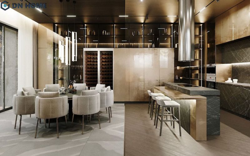 Không gian bếp biệt thự với cách bố trí nội thất khoa học, đầy đủ tiện nghi