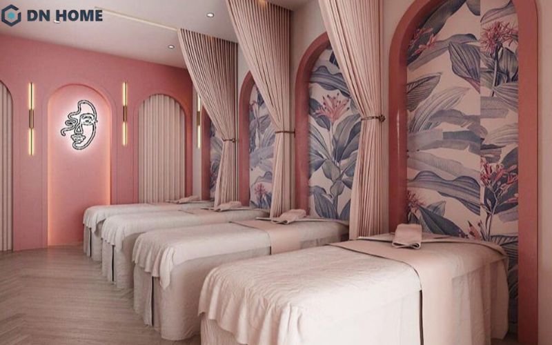 Spa tại nhà sử dụng giấy dán tường trang trí, tạo điểm nhấn hiệu quả cho spa nhỏ tại nhà