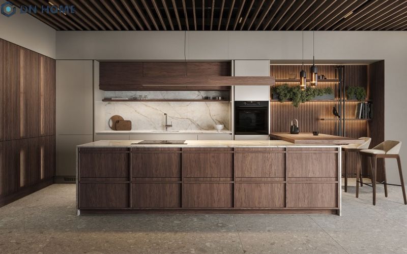 Không gian bếp Japandi với thiết kế đơn giản nhưng vẫn đảm bảo tính tiện nghi trong quá trình sử dụng
