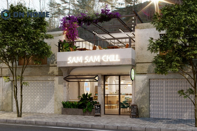 Mặt tiền quán cafe 6m nên được đầu tư thiết kế chỉn chu và trang trí ấn tượng, bắt mắt