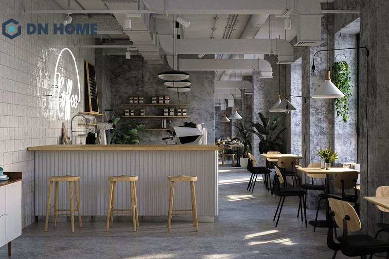 Vật liệu thô mộc được sử dụng trong quán cafe phong cách urban
