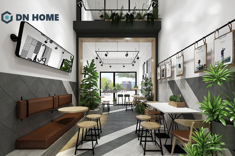 Quán cafe ống mặt tiền 6m thường bố trí không gian theo chiều dọc để tối ưu diện tích