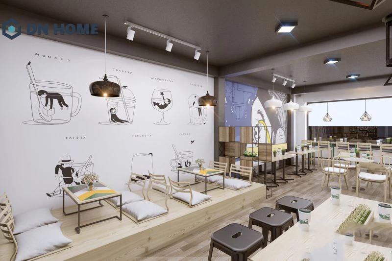 Quán cafe bệt mặt tiền 6m ưu tiên thiết kế tạo sự thoải mái và gần gũi
