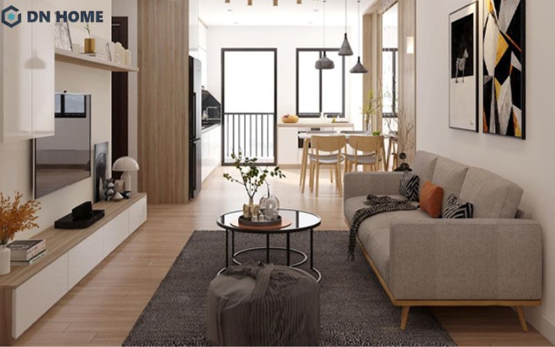 Ánh sáng tự nhiên giúp cho không gian phòng khách 22m2 trở nên thoáng đãng, ấm cúng hơn