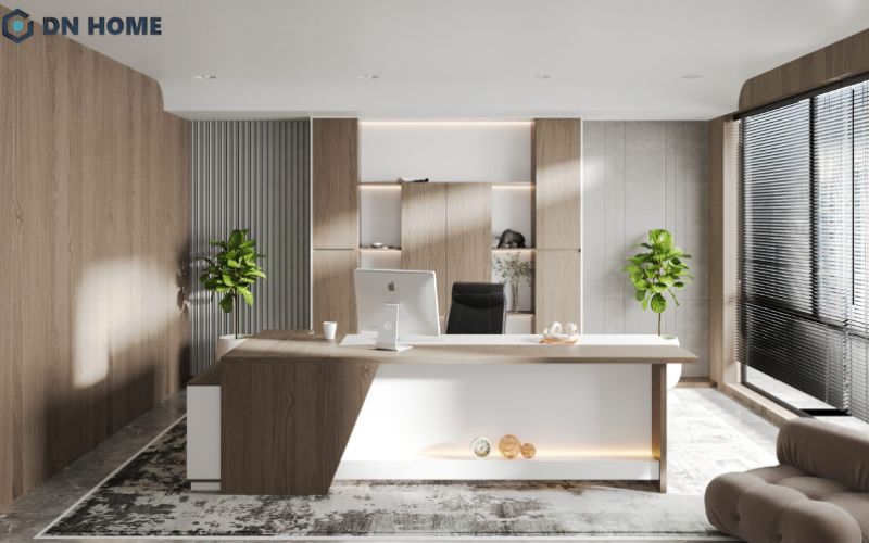 Thiết kế không gian mở giúp kết nối phòng giám đốc với khu vực làm việc hiệu quả