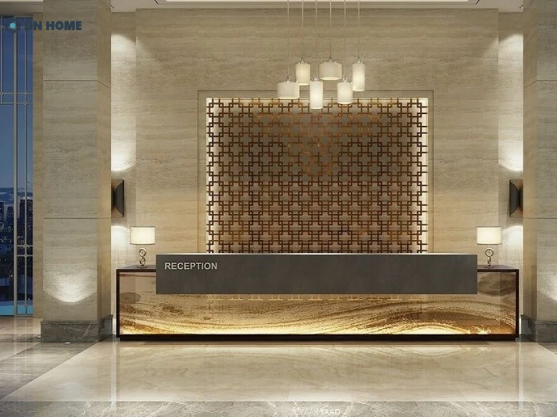 Sảnh khách sạn 3 sao là điểm nhấn quan trọng trong tổng thể thiết kế