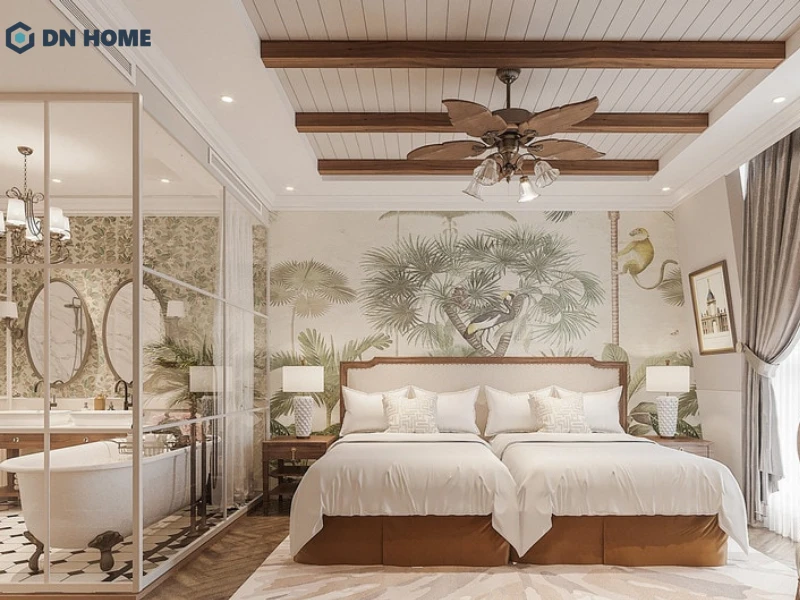 Phòng đôi khách sạn 4 sao được thiết kế rộng rãi, tạo không gian nghỉ ngơi thoải mái cho hai người sử dụng