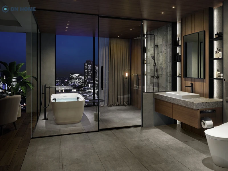 Nhà vệ sinh được thiết kế sạch sẽ, thông thoáng và trang bị đầy đủ thiết bị cần thiết