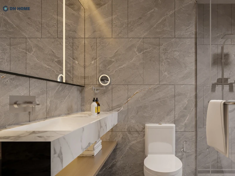 Trang thiết bị phòng tắm được bố trí đầy đủ, đảm bảo an toàn và tiện lợi khi sử dụng