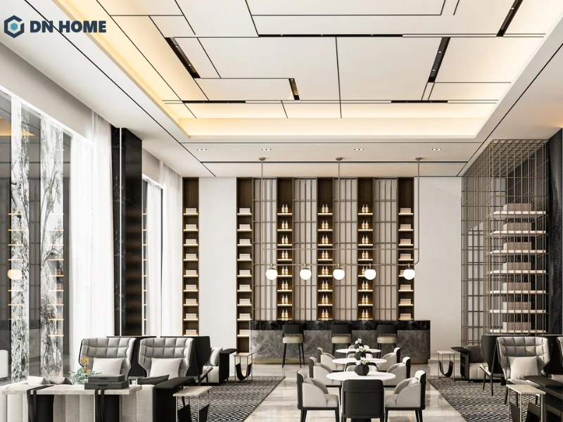 Khu vực phòng chờ khách sạn 4 sao được bố trí ghế ngồi thoải mái, phù hợp cho khách nghỉ chân