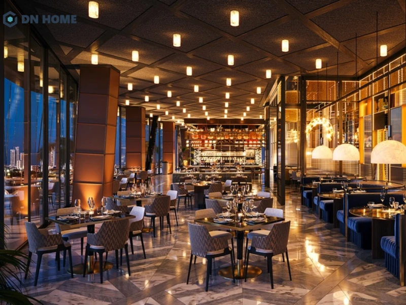 Phòng ăn nhà hàng khách sạn 4 sao được thiết kế hài hòa giữa thẩm mỹ và công năng