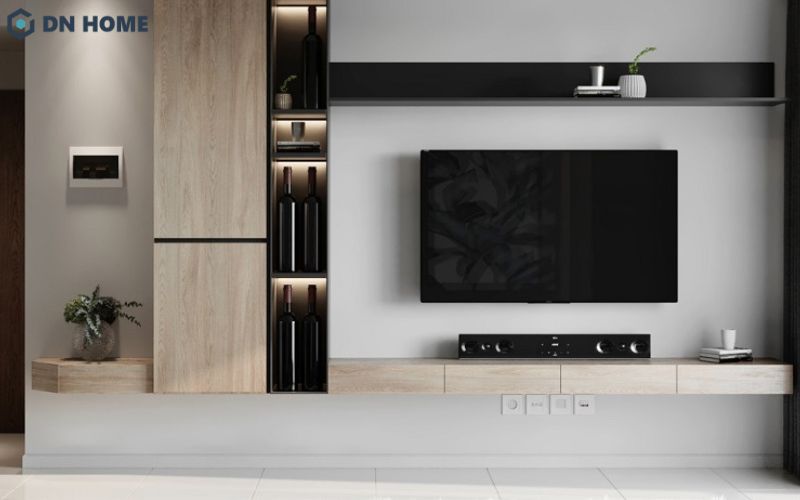 Thiết kế kệ tivi phòng khách hợp màu bản mệnh ngũ hành sẽ giúp duy trì và thu hút vượng khí