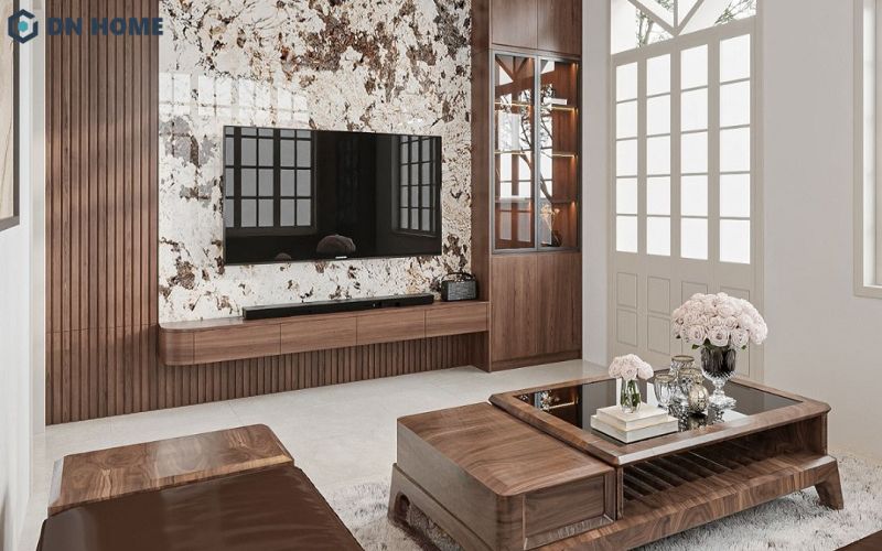 Mẫu thiết kế kệ tivi treo tường với thiết kế đơn giản nhưng không kém phần thu hút