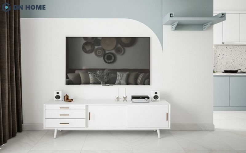 Thiết kế kệ tivi phòng khách đặt sàn với nhiều hộc tủ lưu trữ tiện dụng
