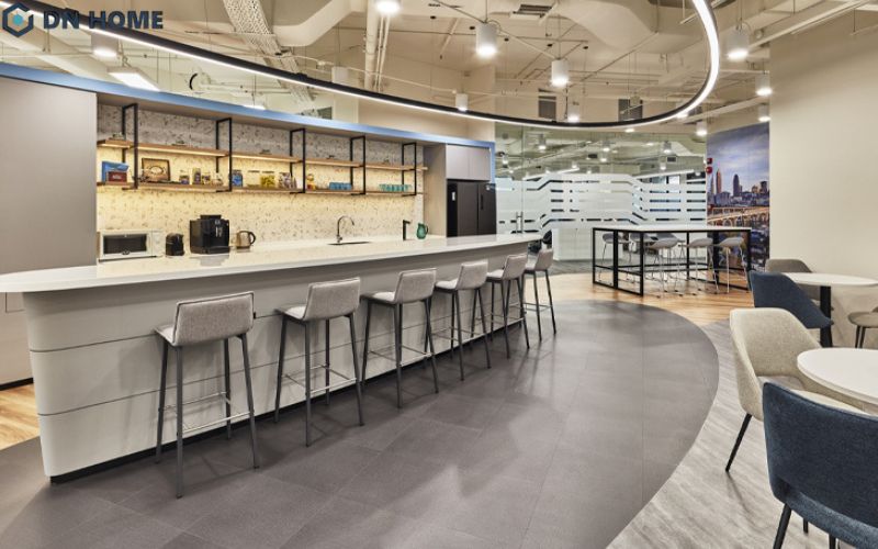 Không gian pantry trong văn phòng công ty dược phẩm giúp nhân viên giải tỏa căng thẳng