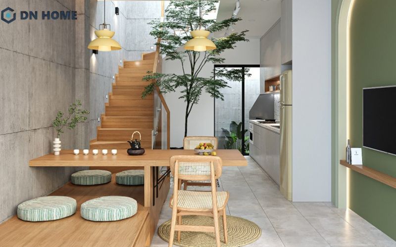 Không gian bếp thiết kế theo phong cách Eco kết hợp hài hoà giữa ánh sáng và các loại vật liệu tự nhiên