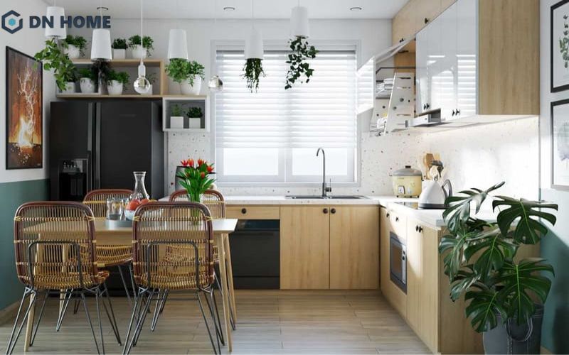 Không gian bếp thiết kế theo phong cách nội thất xanh mát mắt