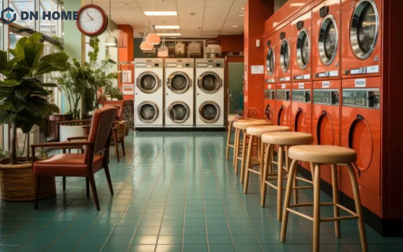 Mẫu cửa hàng giặt sấy thiết kế theo phong cách Vintage