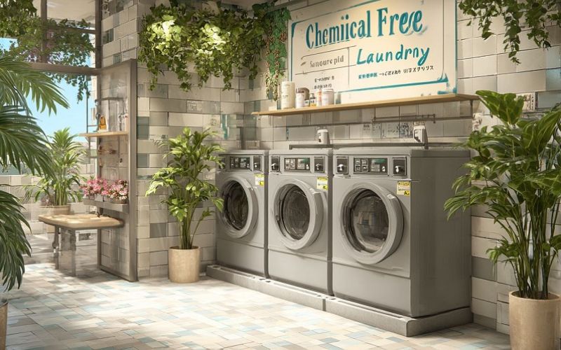 Thiết kế cửa hàng giặt sấy phong cách xanh là xu hướng phổ biến được nhiều thương hiệu áp dụng hiện nay