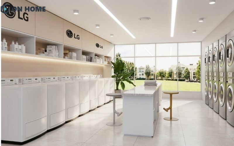Mẫu cửa hàng giặt sấy mini cho mô hình chuỗi đẹp mắt, tách biệt hai khu vực giặt, sấy khoa học