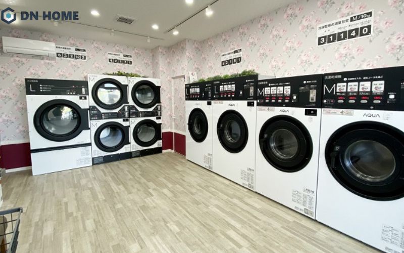 Mẫu thiết kế tiệm giặt sấy sử dụng công nghệ tự động với các bố trí nội thất khoa học, tạo sự thông thoáng cho không gian