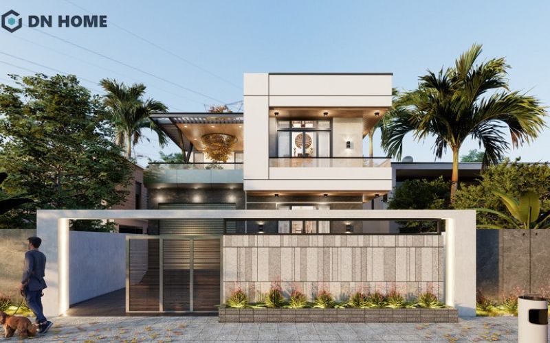 Thiết kế nhà hình vuông 2 tầng phong cách tối giản với tổng thể gọn gàng nhưng không kém phần cuốn hút