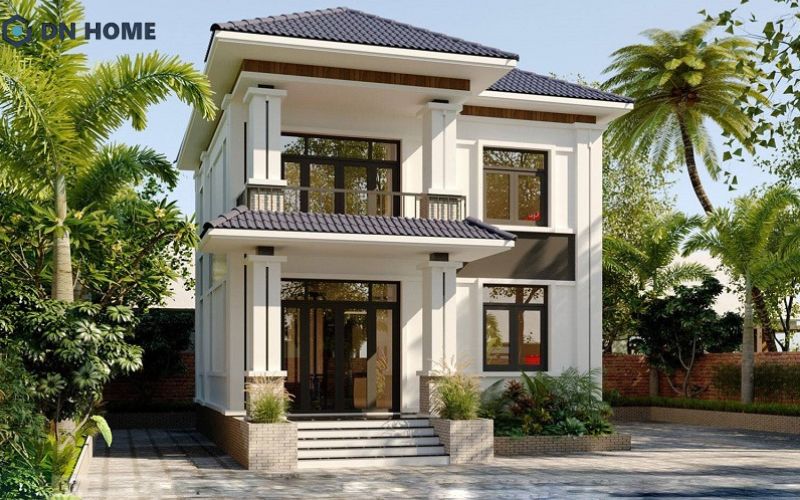 Thiết kế nhà hình vuông 2 tầng hệ mái Nhật tạo nên tổng thể thanh lịch, nhẹ nhàng