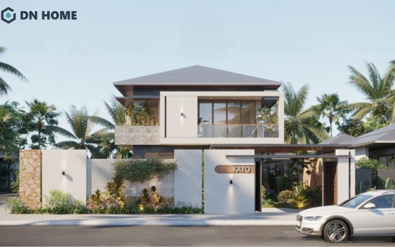 Mẫu nhà hình vuông 2 tầng mái Nhật phong cách hiện đại