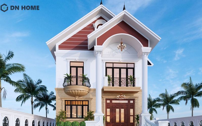 Hệ mái Thái kết hợp với phong cách thiết kế tân cổ điển tạo nên vẻ đẹp sang trọng, thanh lịch cho ngôi nhà