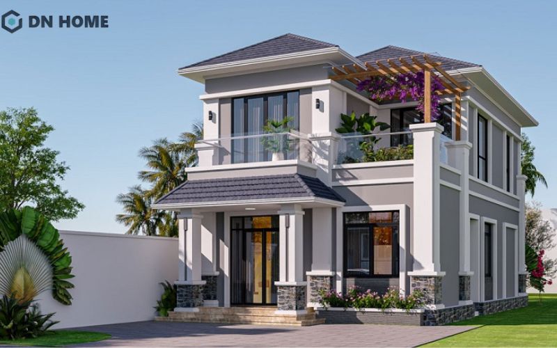 Thiết kế nhà hình vuông 2 tầng 100m2 sang trọng, phù hợp với gia đình đông người