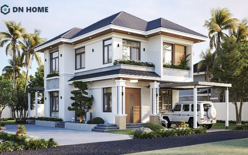 Thiết kế nhà hình vuông 2 tầng có sân vườn đem lại không gian sống gần gũi với thiên nhiên