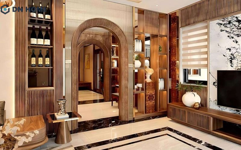 Thiết kế tủ rượu kịch trần giúp tận dụng tối đa về chiều cao, làm cho không gian gọn gàng, cao ráo hơn