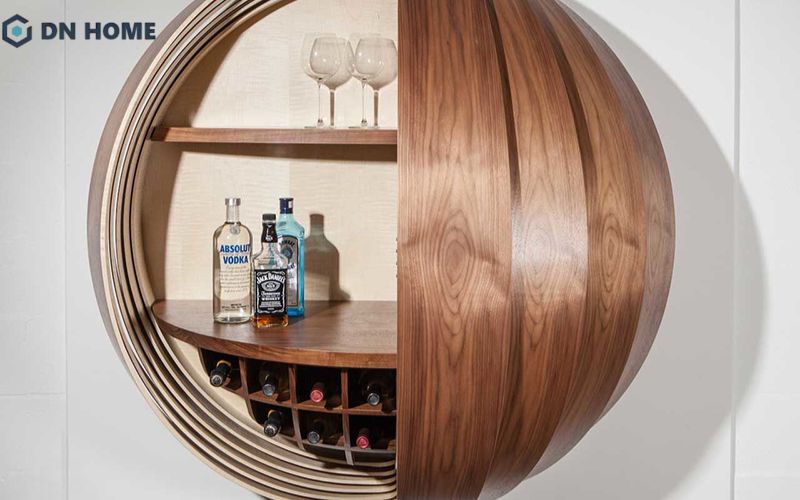 Thiết kế tủ rượu phòng khách với kiểu dáng treo tường giúp giải phóng không gian hiệu quả