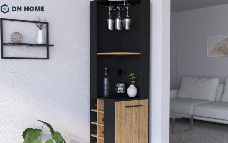Mẫu tủ rượu mini cho không gian phòng khách chung cư tận dụng các góc chết của căn hộ