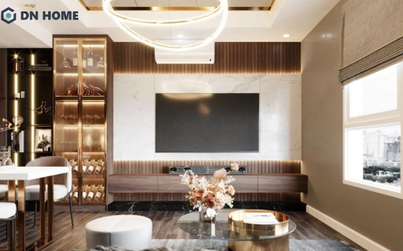 Mẫu tủ rượu phòng khách từ gỗ công nghiệp được nhiều gia đình ưa chuộng bởi đảm bảo tính thẩm mỹ, vừa có giá hợp lý