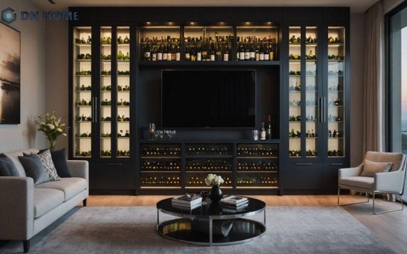 Tủ rượu cánh kính khung nhôm thiết kế hiện đại có vẻ ngoài sang trọng, dễ dàng quan sát những chai rượu bên trong