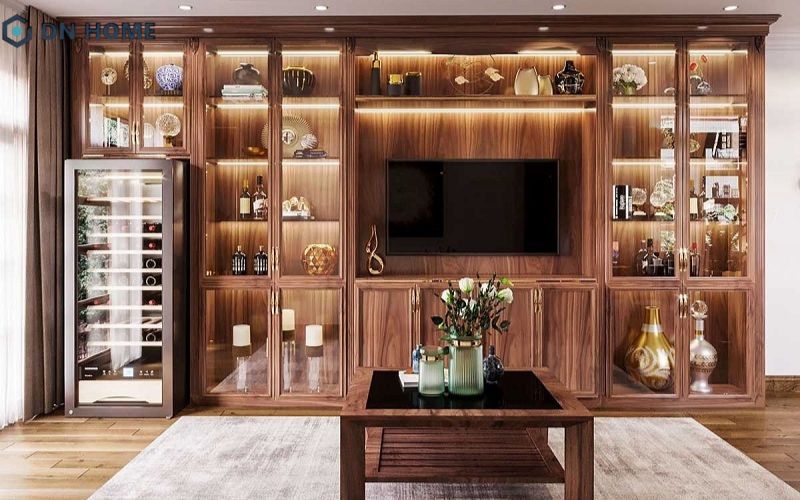 Thiết kế tủ rượu phòng khách riêng cho phép gia chủ cho phép lựa phong cách thiết kế đồng bộ với tổng thể