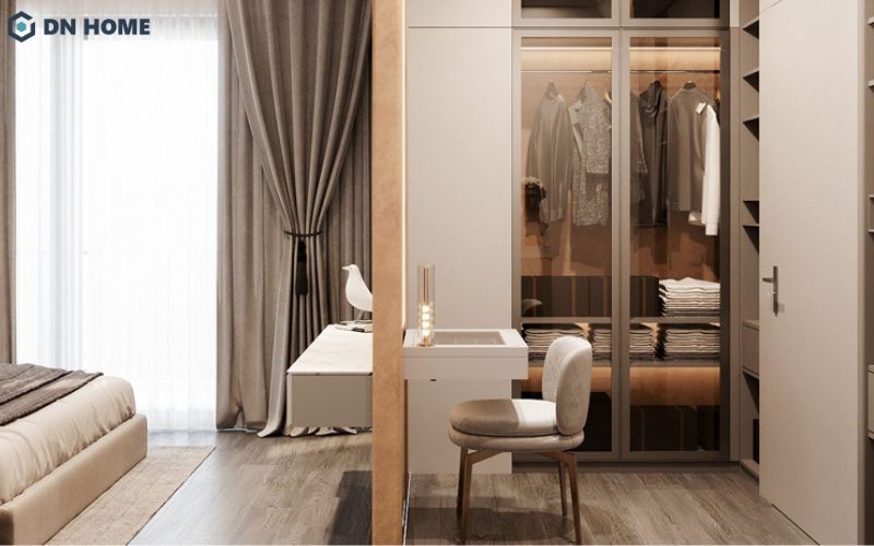 Khu vực thay đồ được tích hợp bên trong phòng ngủ master