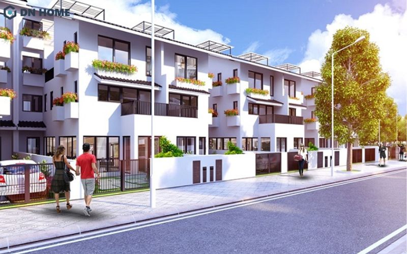 Ngoại thất khu biệt thự song lập Gamuda được thiết kế tinh tế, thanh lịch với gam màu trắng nổi bật