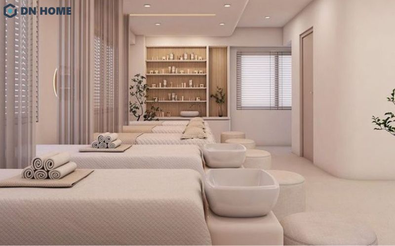 Spa nhà ống phong cách tối giản với gam màu trung tính chủ đạo