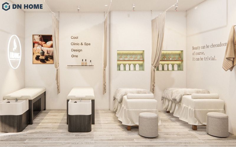 Các đường nét đơn giản của phong cách tối giản giúp spa nhà ống trông thoáng hơn