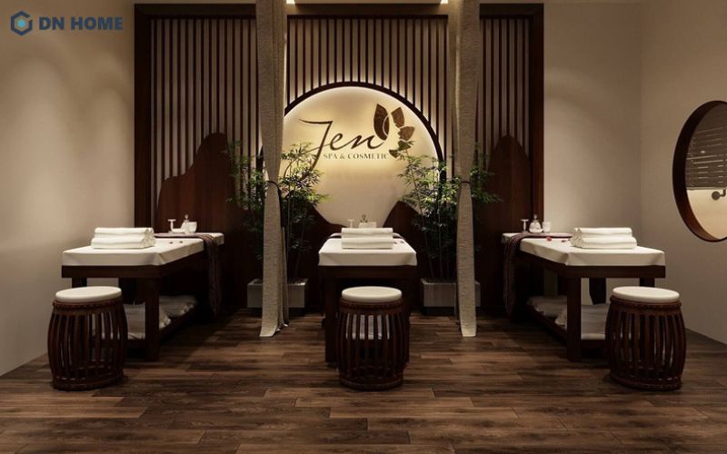 Chất liệu gỗ được sử dụng chủ đạo trong spa nhà ống phong cách mộc