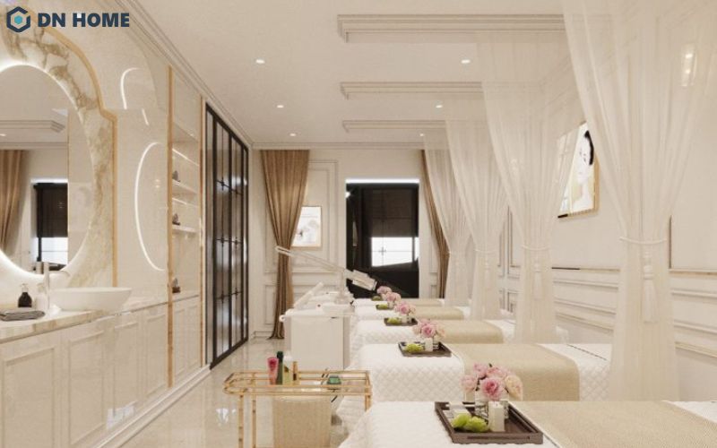 Chất liệu gương tạo chiều sâu cho spa nhà ống