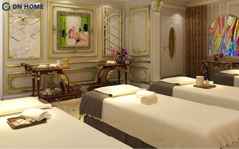 Sơn mạ vàng tạo nên vẻ đẹp sang trọng cho không gian spa tân cổ điển