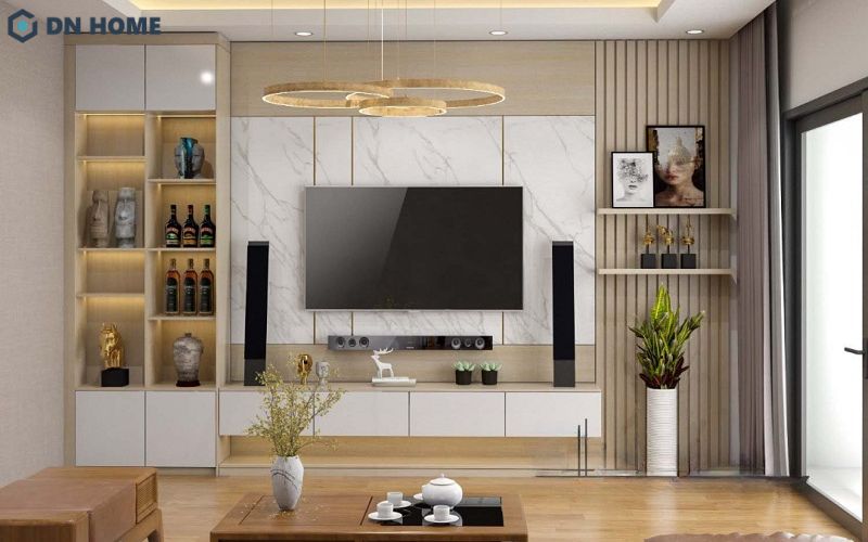 Thiết kế kệ tivi phòng khách với chiều cao phù hợp sẽ giúp tối ưu công năng và trải nghiệm trong không gian sống