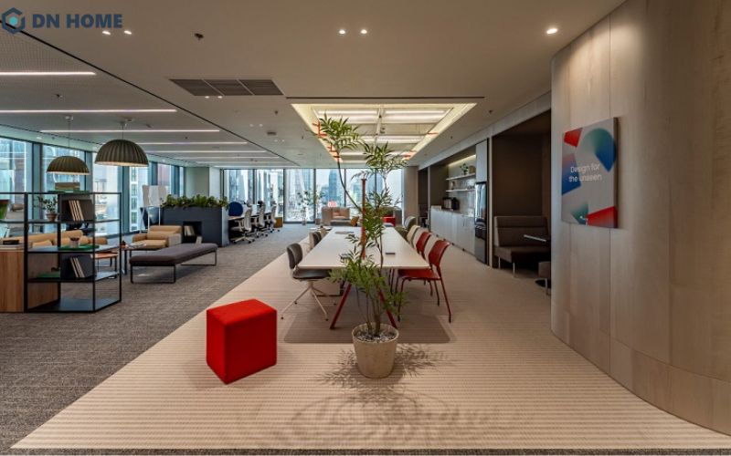 Thiết kế văn phòng công ty dược không gian mở hạn chế tối đa việc sử dụng những vách ngăn bí bách